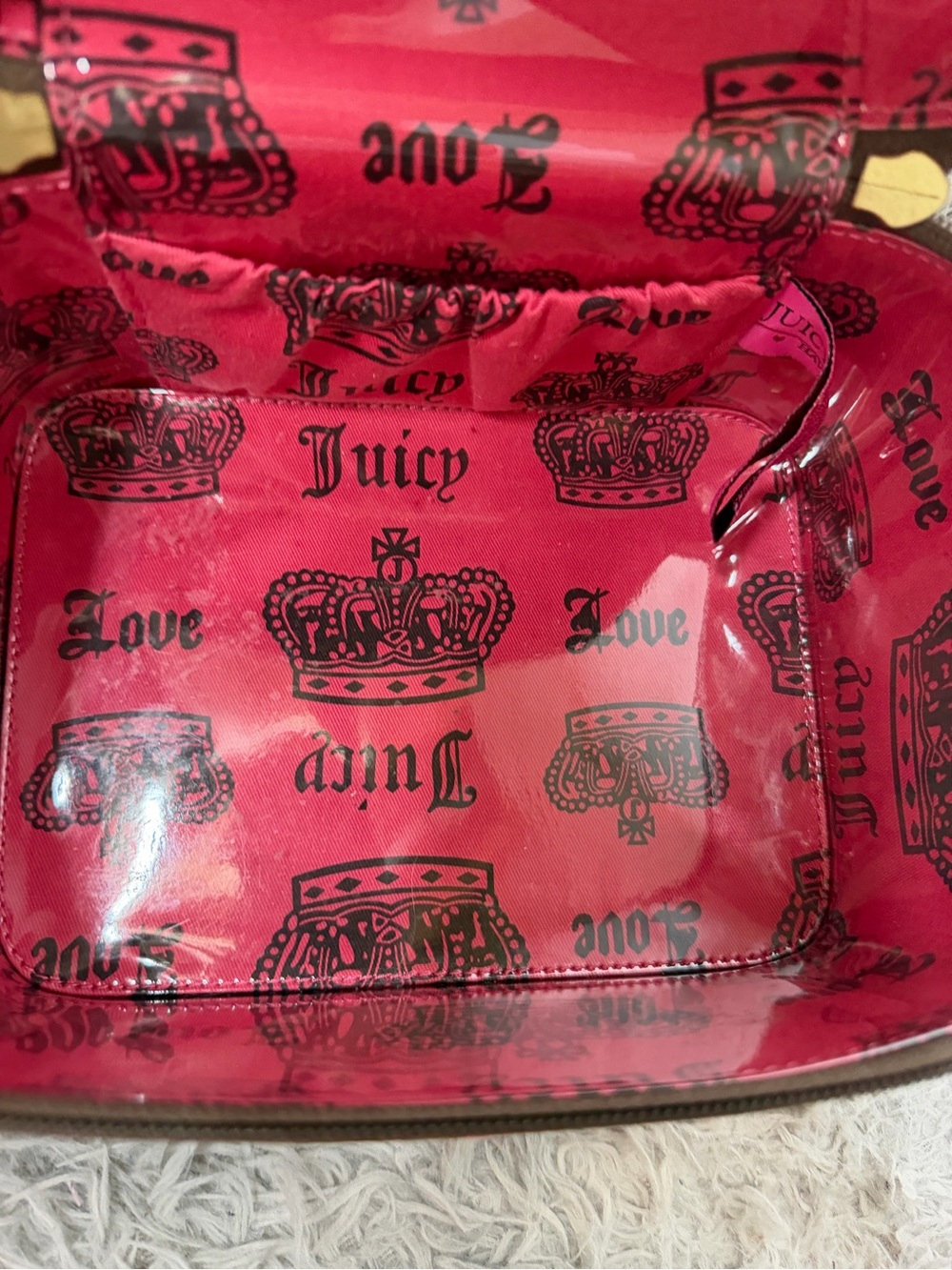 Rare Vintage Juicy Couture Pink Velour Train Case Vanity Bag Y2K McBling - Picture 7 of 12